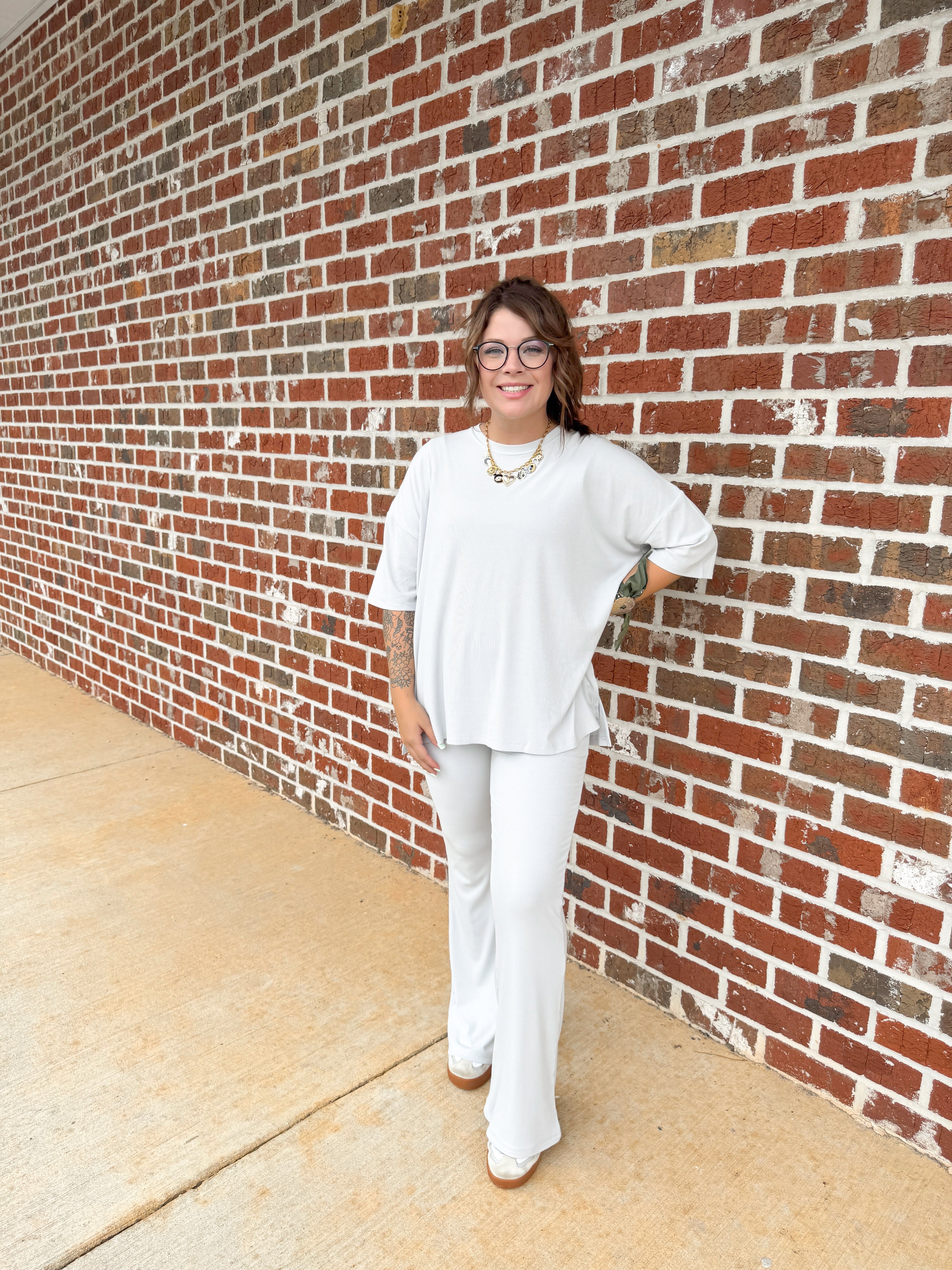 Platinum Silver Womens Ribbed Daywear Pant Set