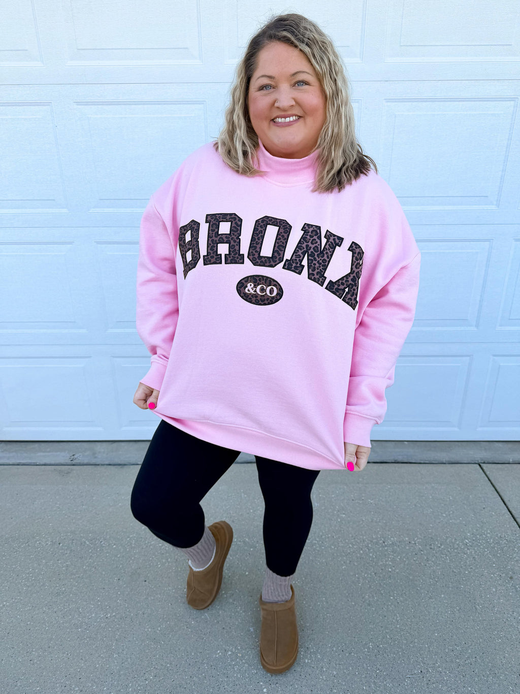 Bronx&Co. Pink and Leopard Mock neck Sweater