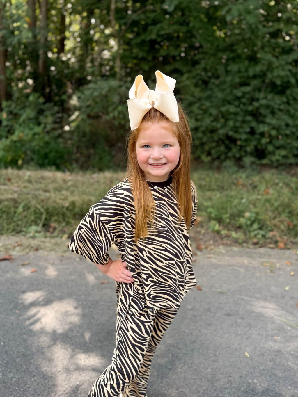 Cream Zebra Kids flare pant set