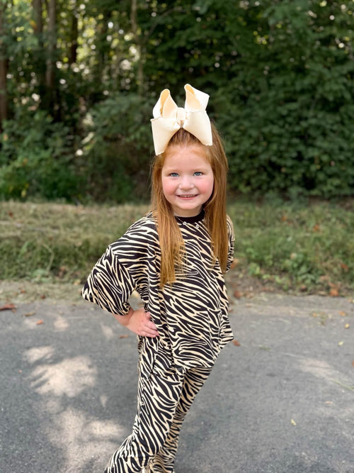 Cream Zebra Kids flare pant set