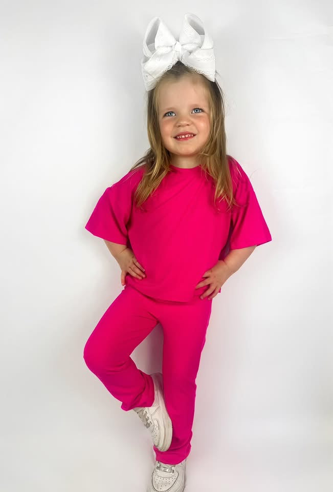 Fuschia Kids Ribbed Daywear Pant Set