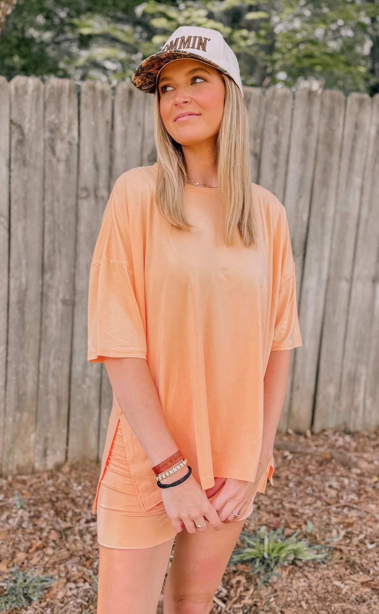 Peach Belini Womens Oversized Biker Short Set