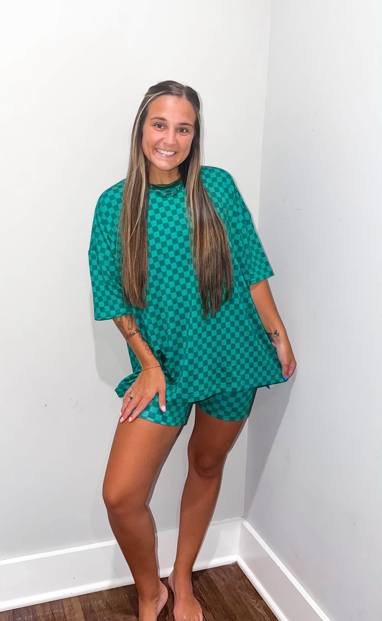 Clover Lane Checks Womens Biker Short Set