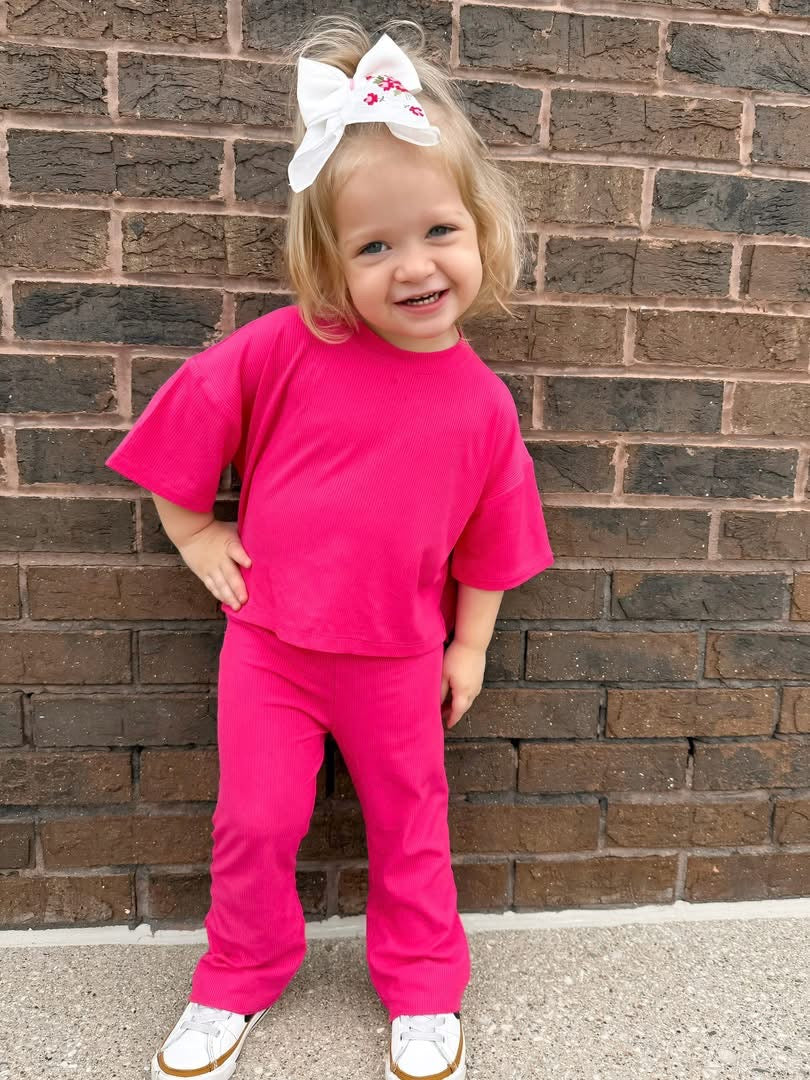 Fuschia Kids Ribbed Daywear Pant Set