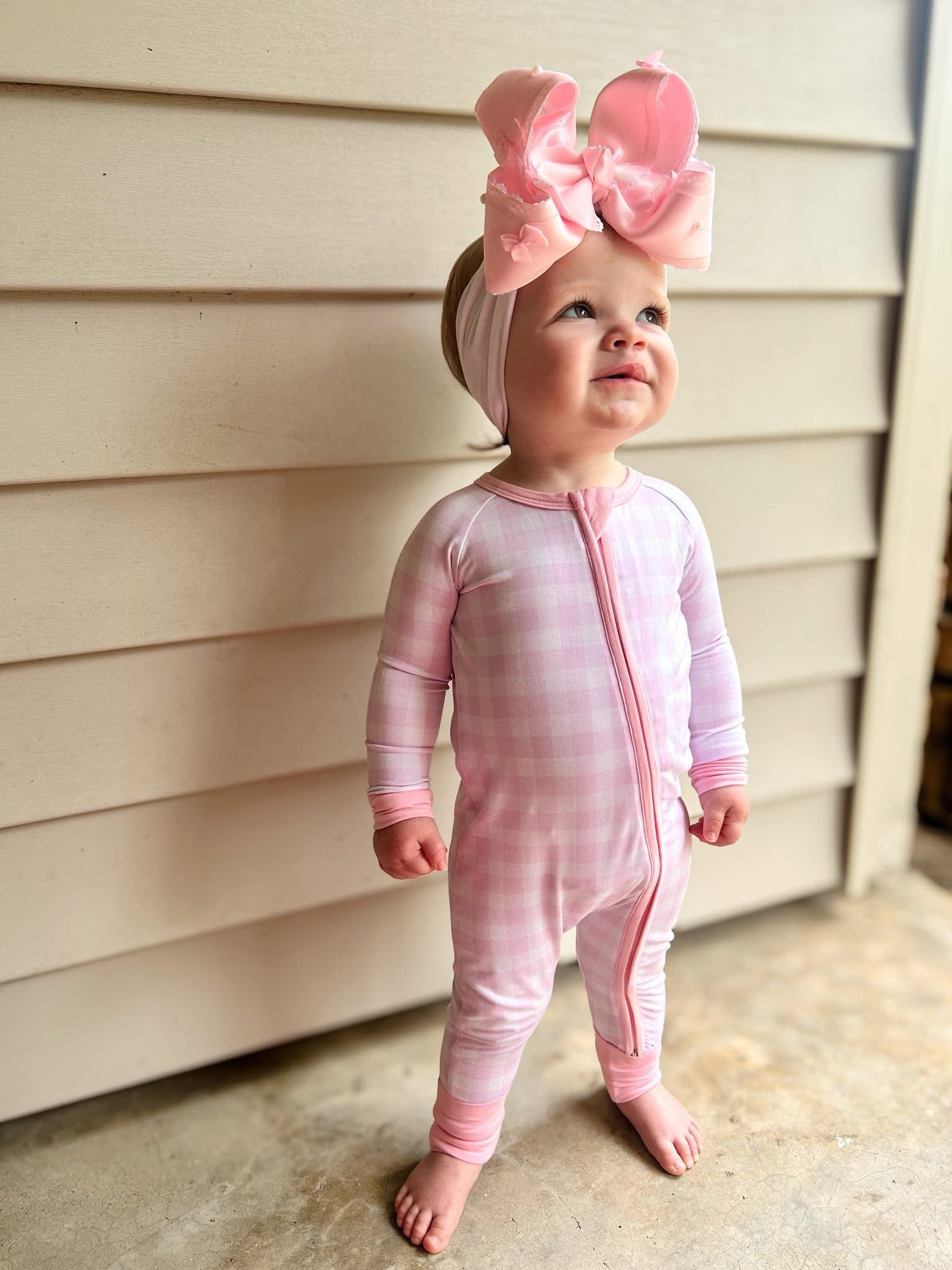 Pink Gingham Double Zippy Romper