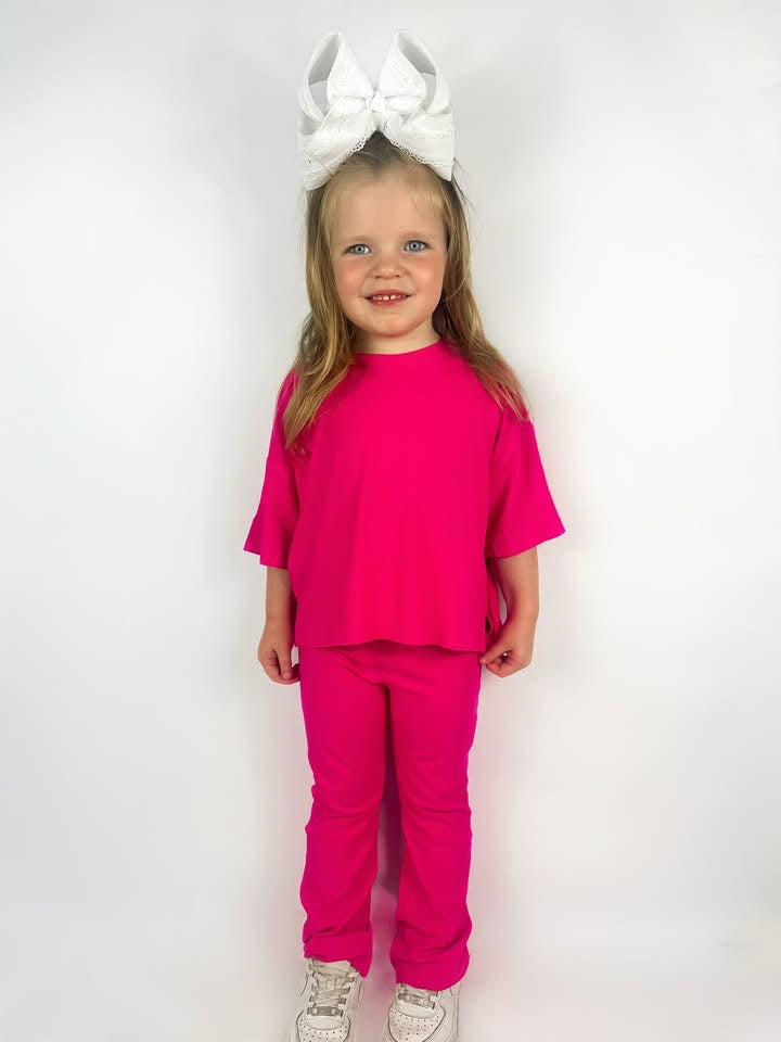 Fuschia Kids Ribbed Daywear Pant Set