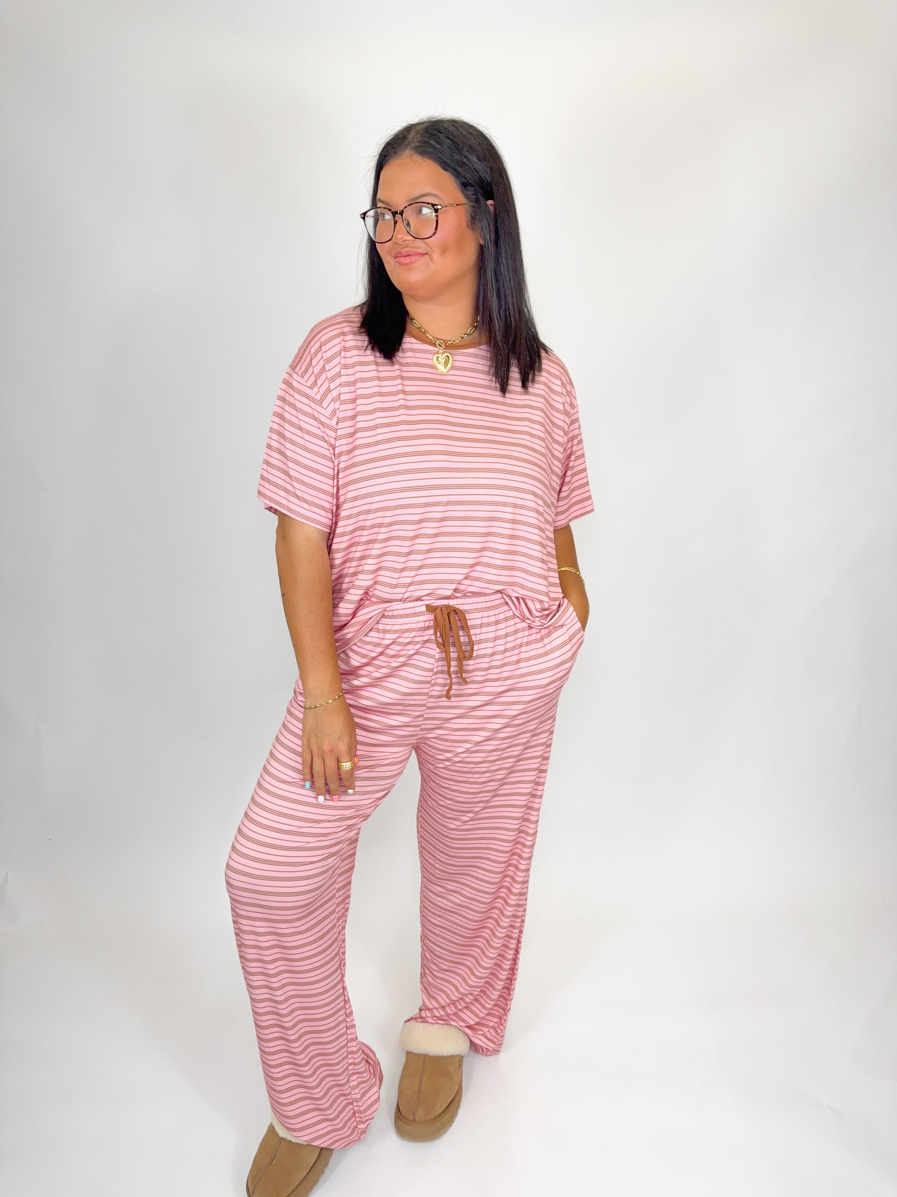 Rose' Stripes Womens Lounge Pant Set