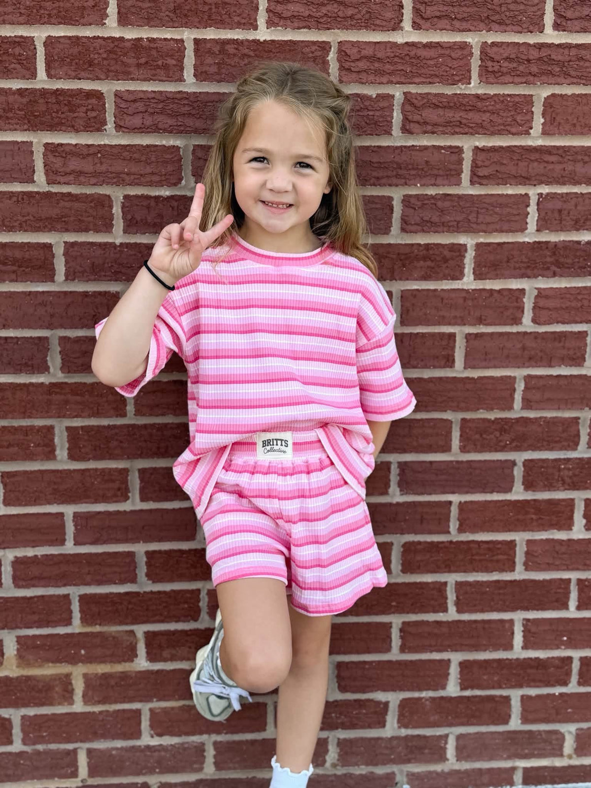 Strawberry Stripes Kids Ribbed Short Set