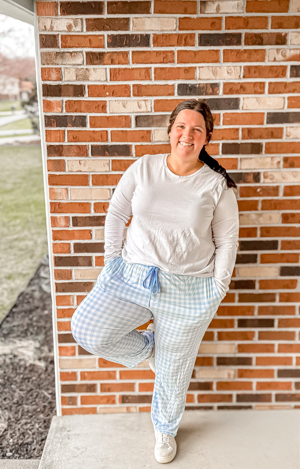 Blue Gingham Unisex Straight Leg Pants