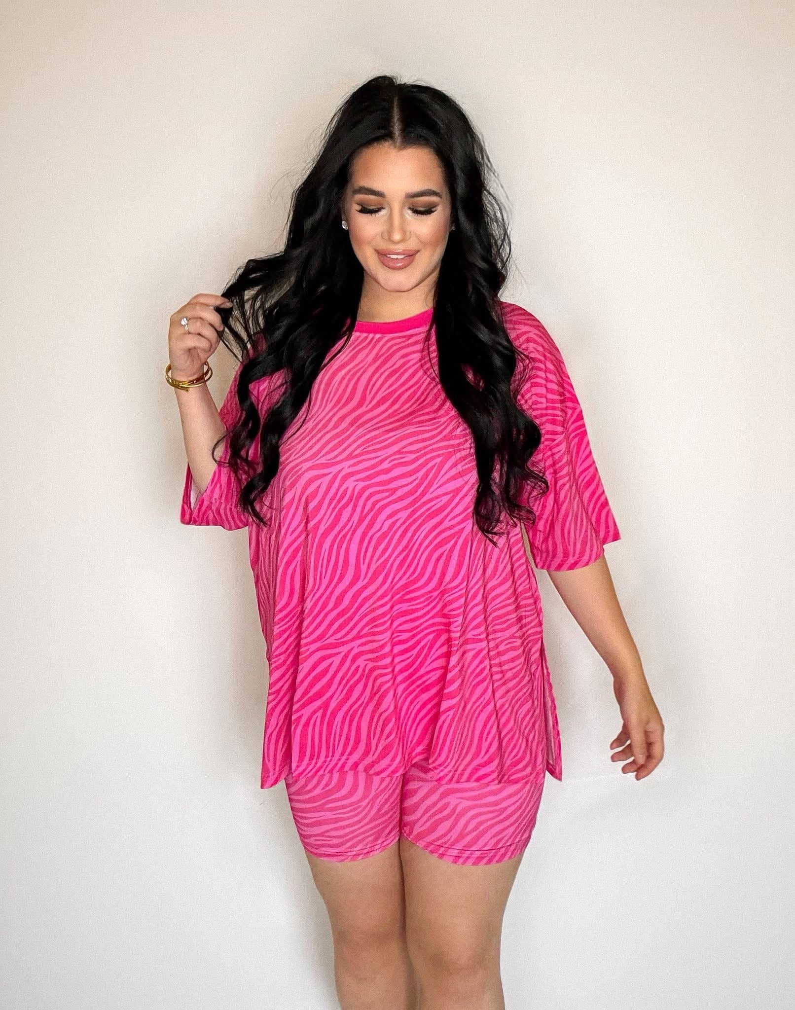 Pink Zebra Womens Biker Short Set