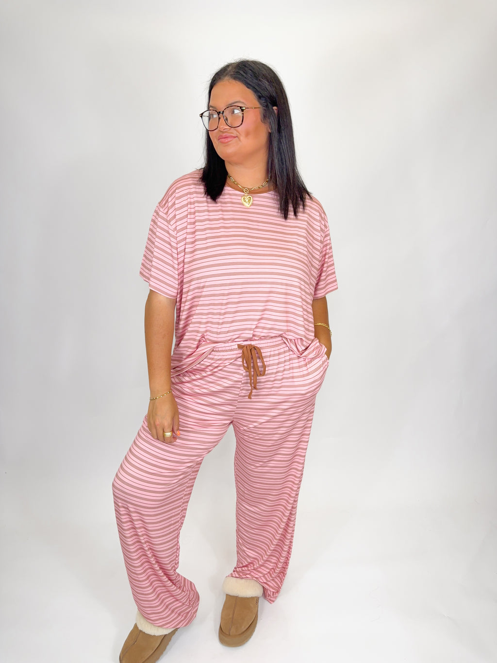 Rose' Stripes Womens Lounge Pant Set