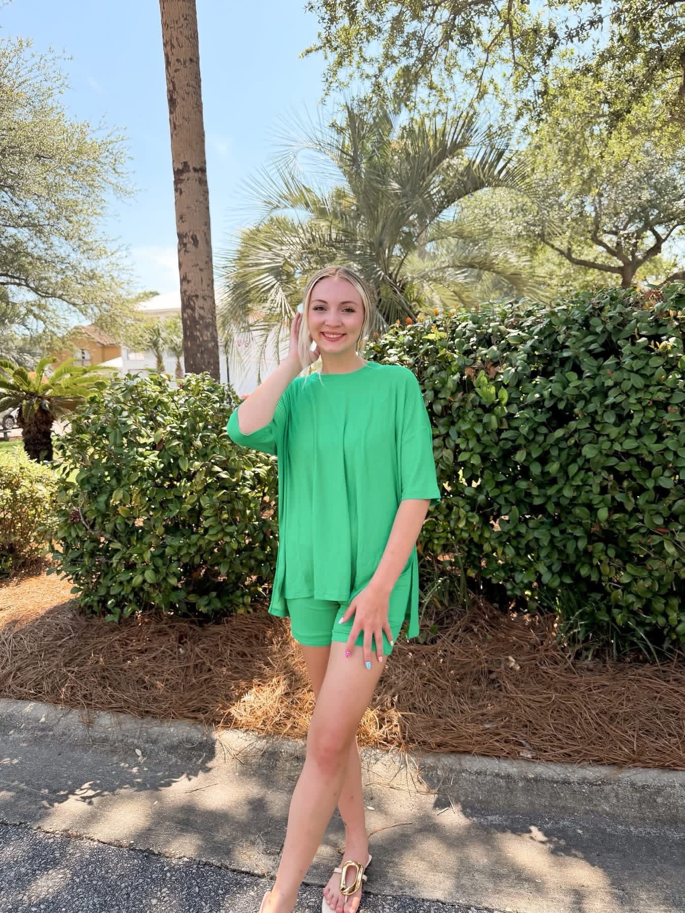 Kelly Green Womens Biker Short Set