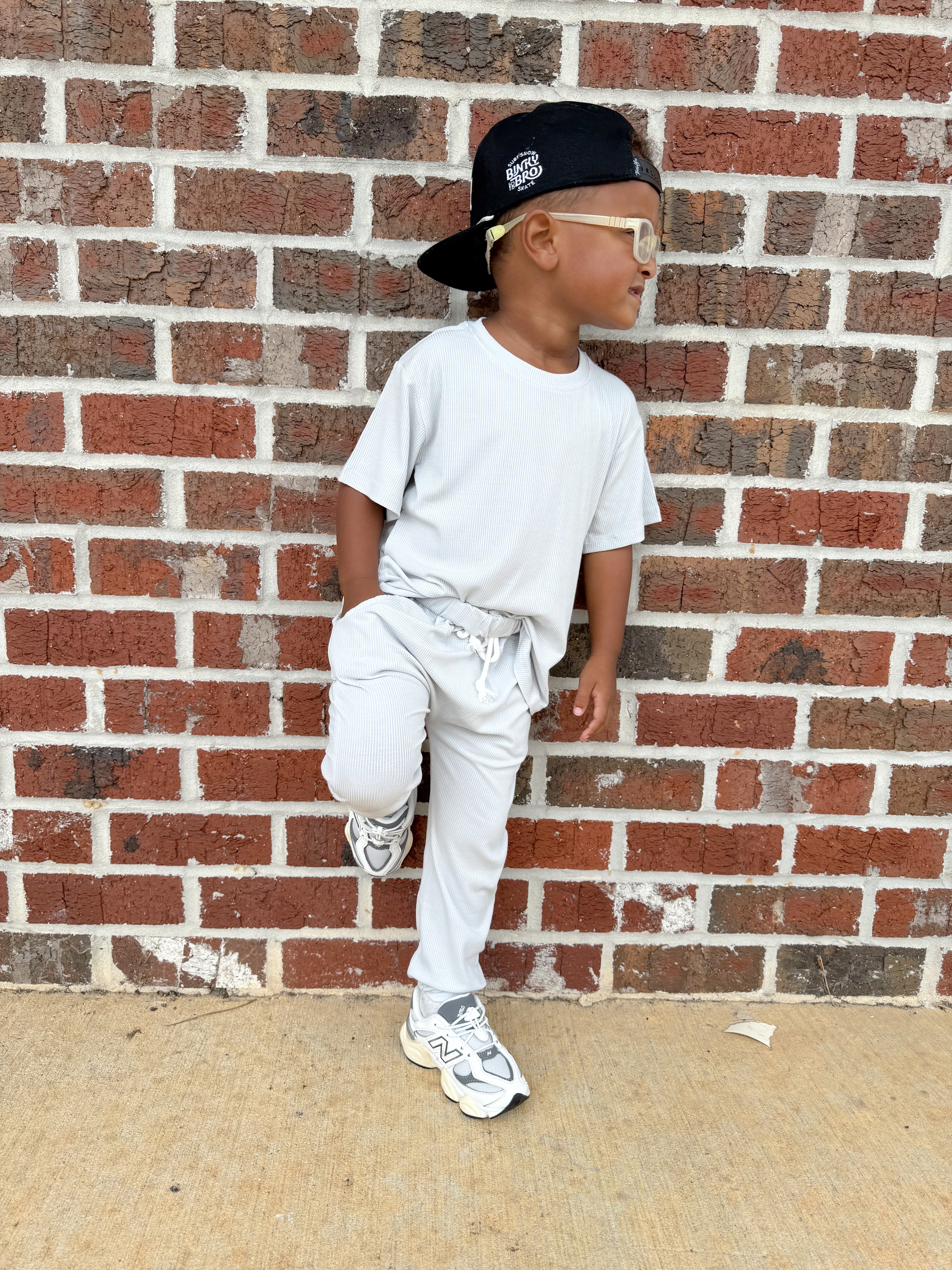 Platinum Silver Ribbed Joggers