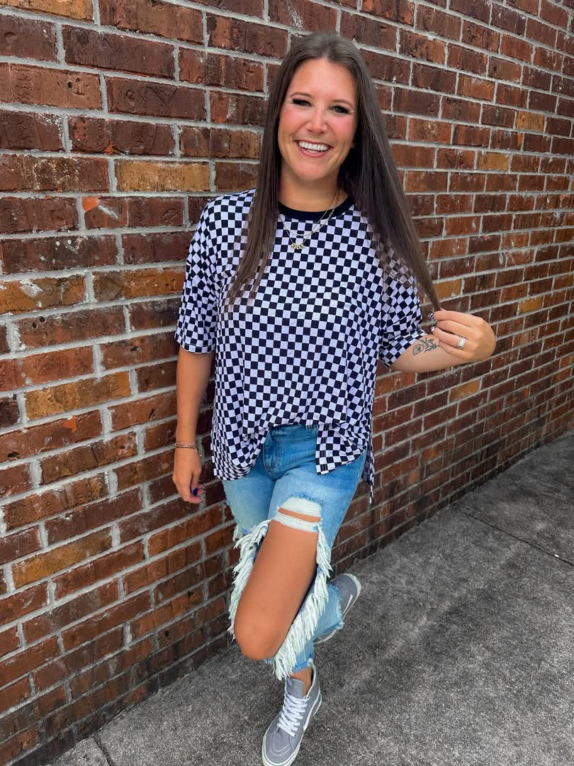 Checkered Oversized Ribbed Tee