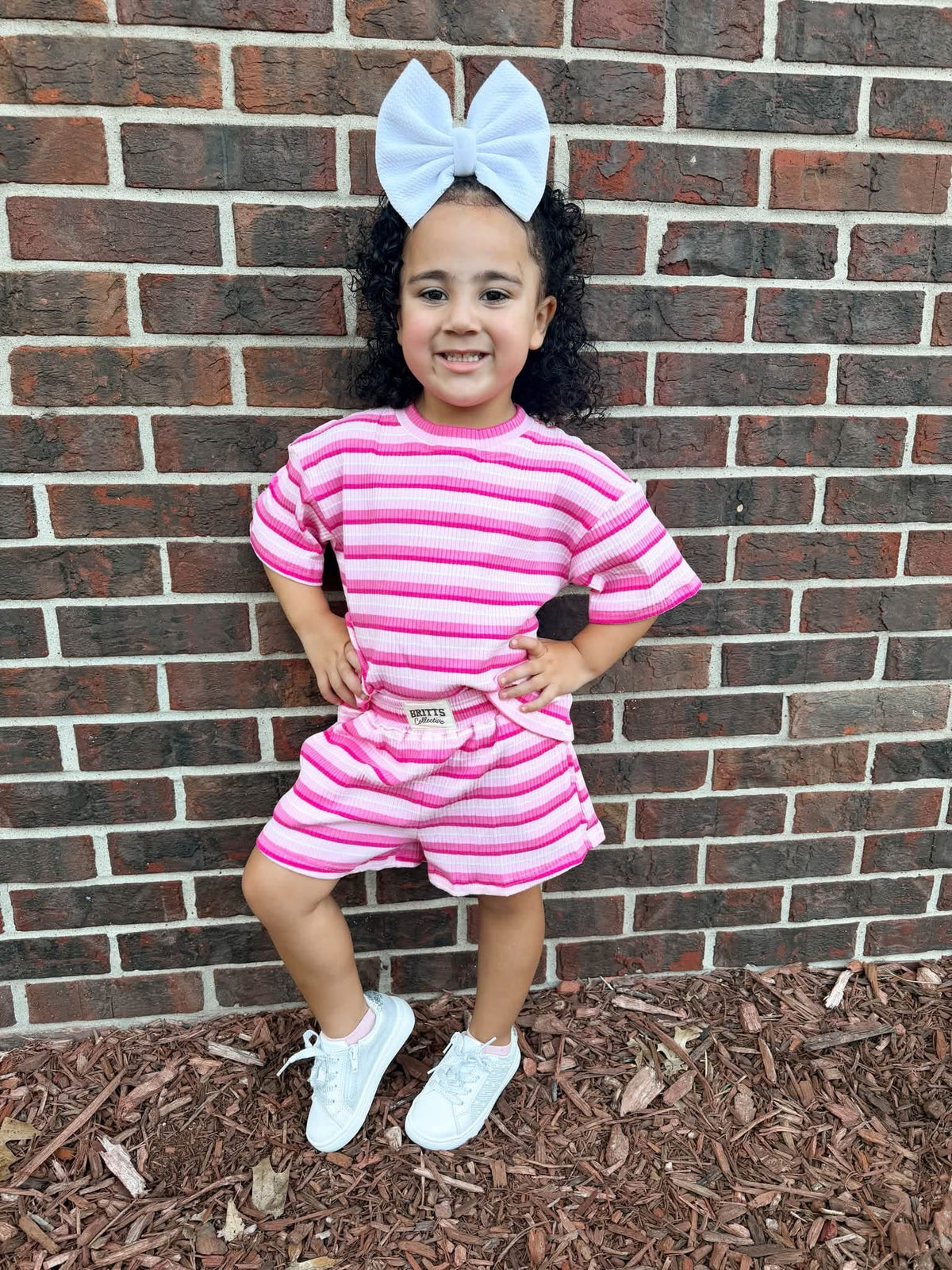 Strawberry Stripes Kids Ribbed Short Set
