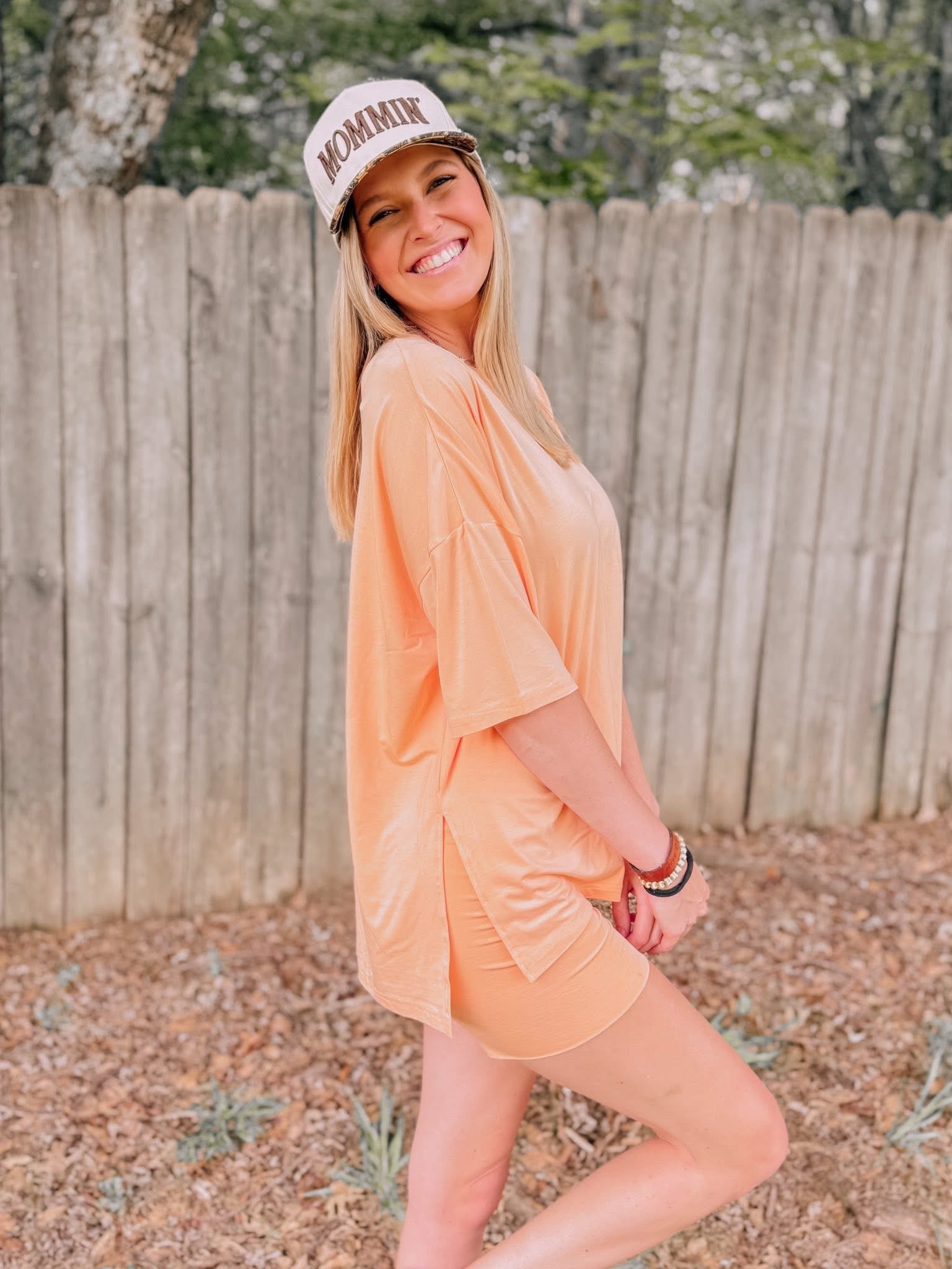 Peach Belini Womens Oversized Biker Short Set