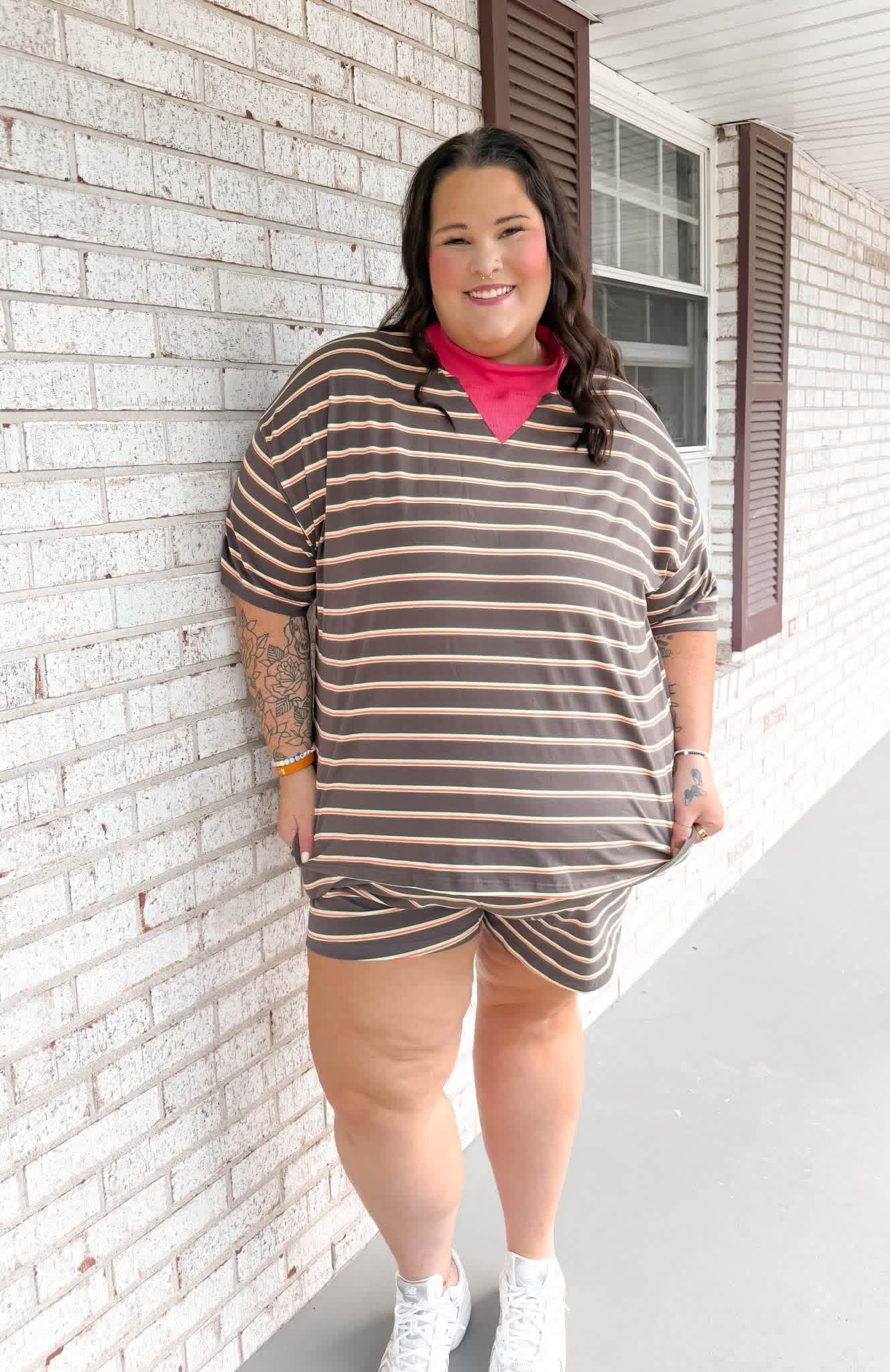 Neon Tide Mockneck striped short set