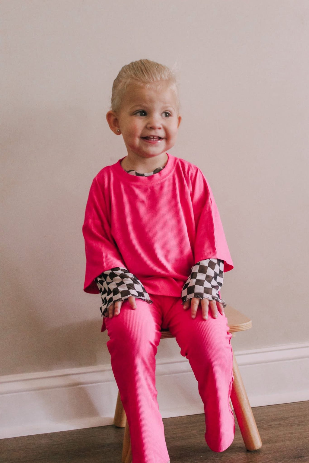 Fuschia Kids Ribbed Daywear Pant Set