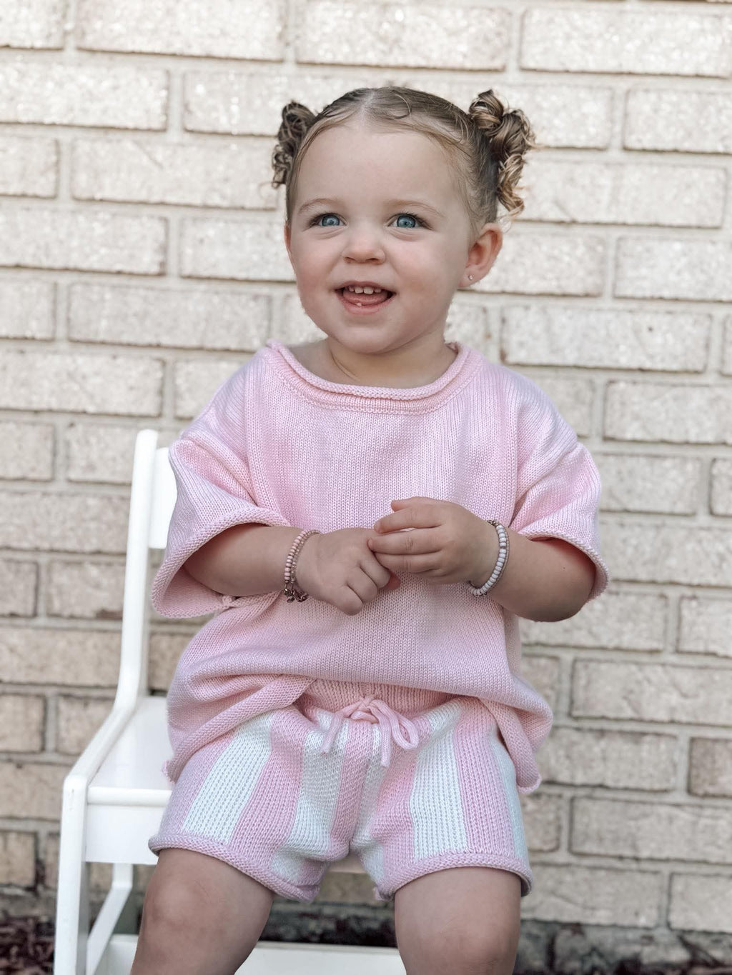 Light Pink Striped Knit Short Set