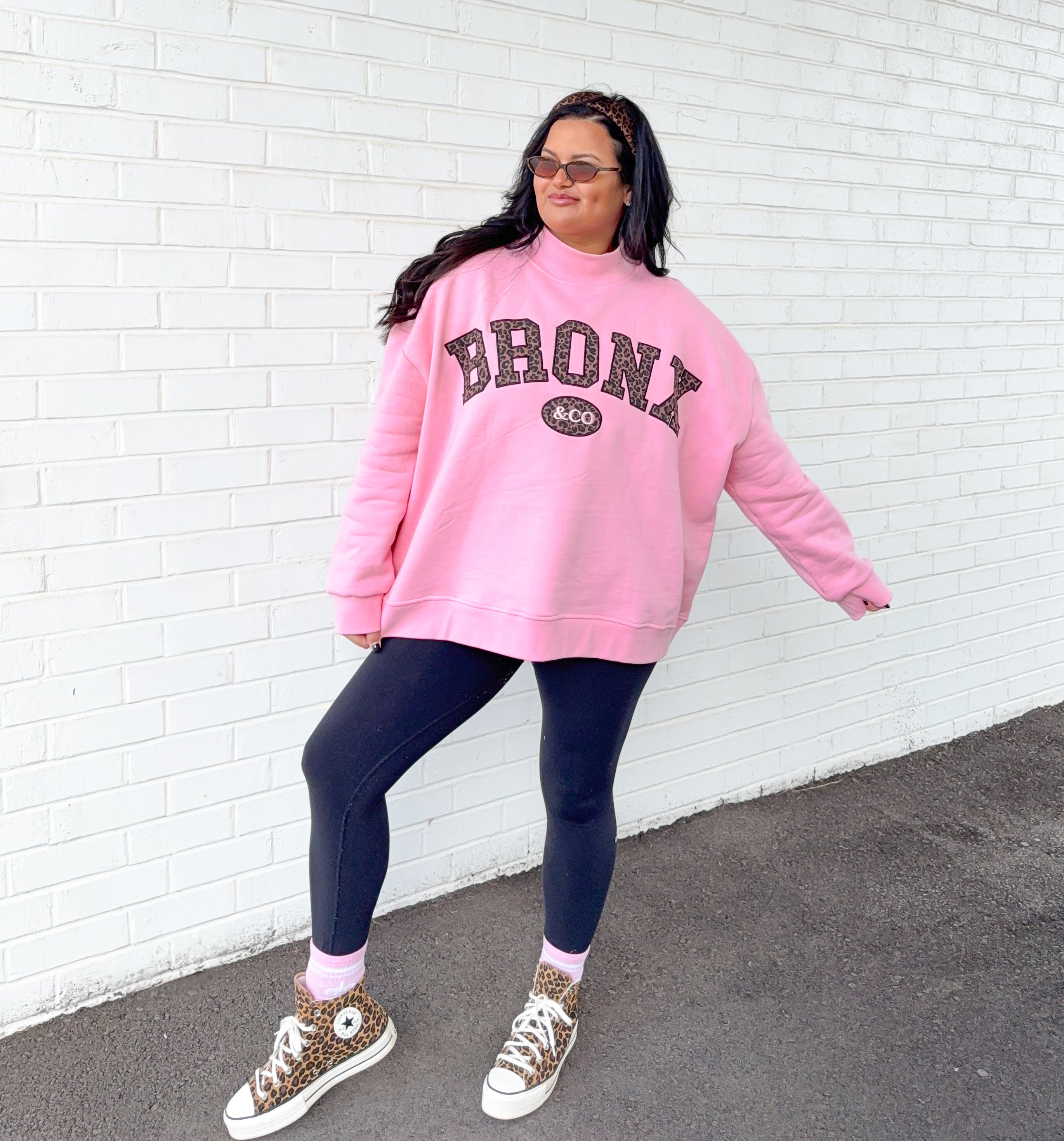 Bronx&Co. Pink and Leopard Mock neck Sweater