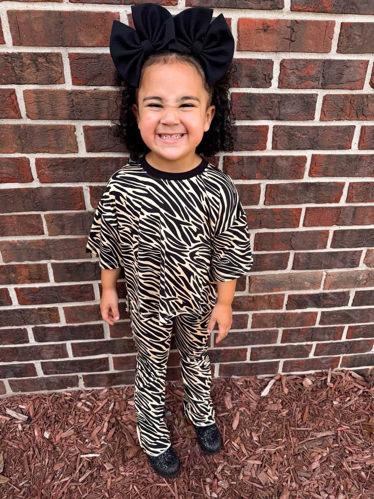 Cream Zebra Kids flare pant set
