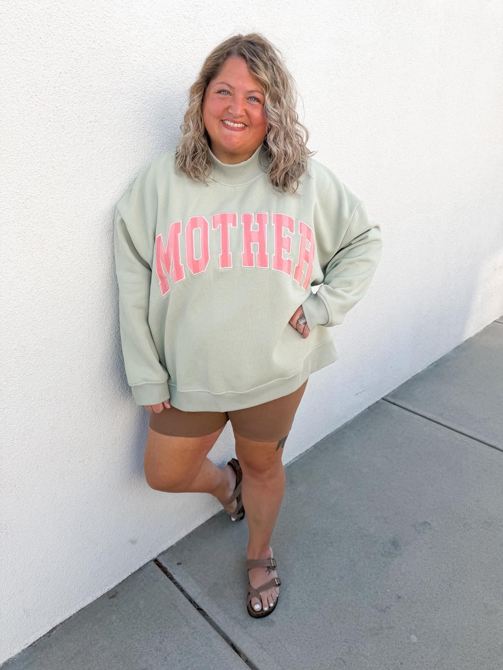 Mother Sage Green w/ Pink stripes Mockneck Sweater