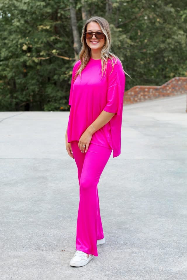 Fuchsia Womens Ribbed Daywear Pant Set