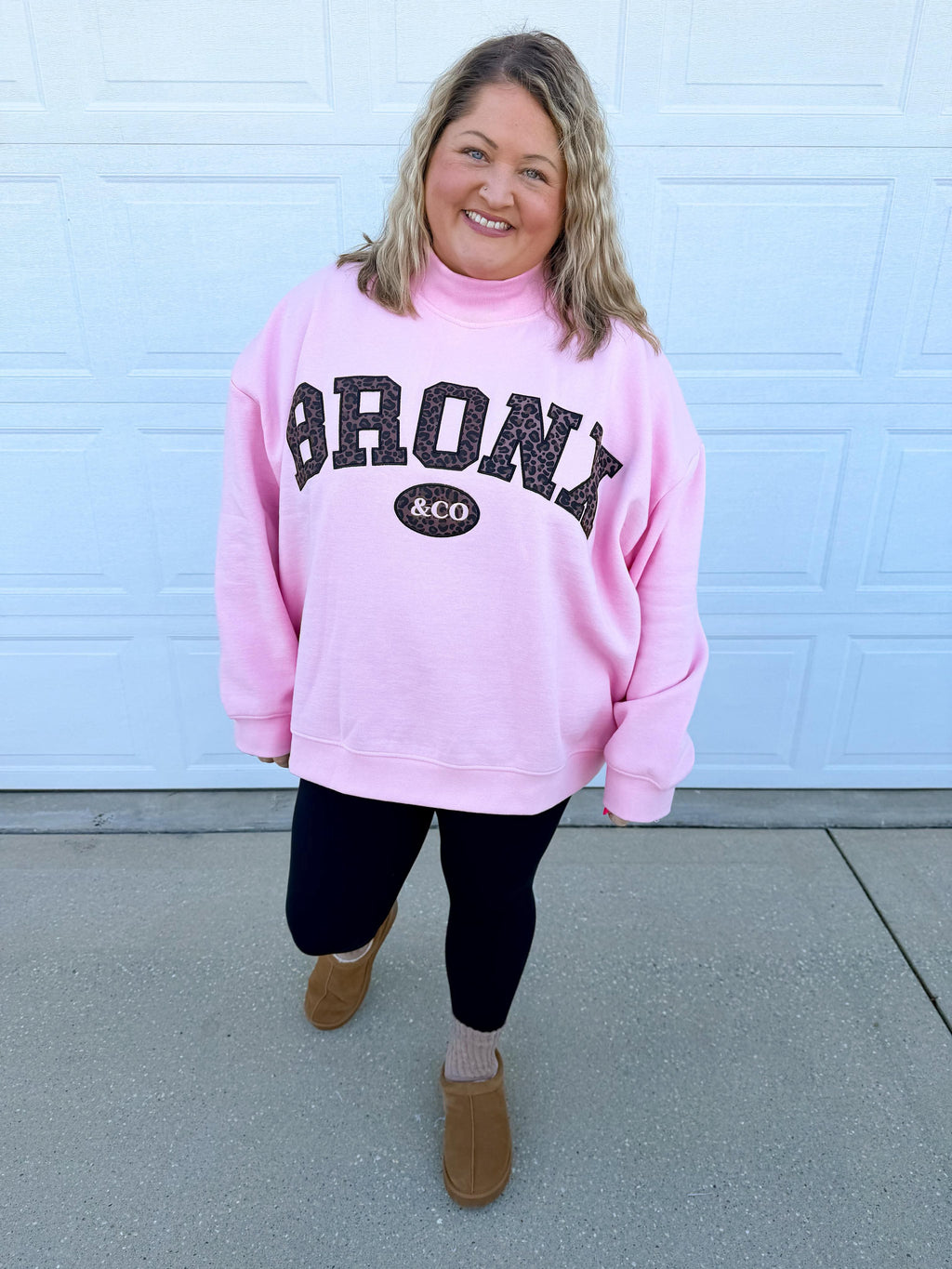 Bronx&Co. Pink and Leopard Mock neck Sweater
