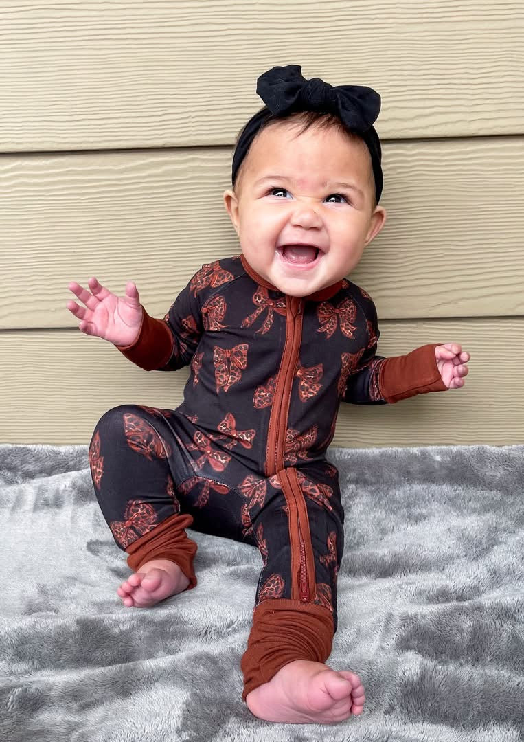Cheetah Bows Double Zippy Romper