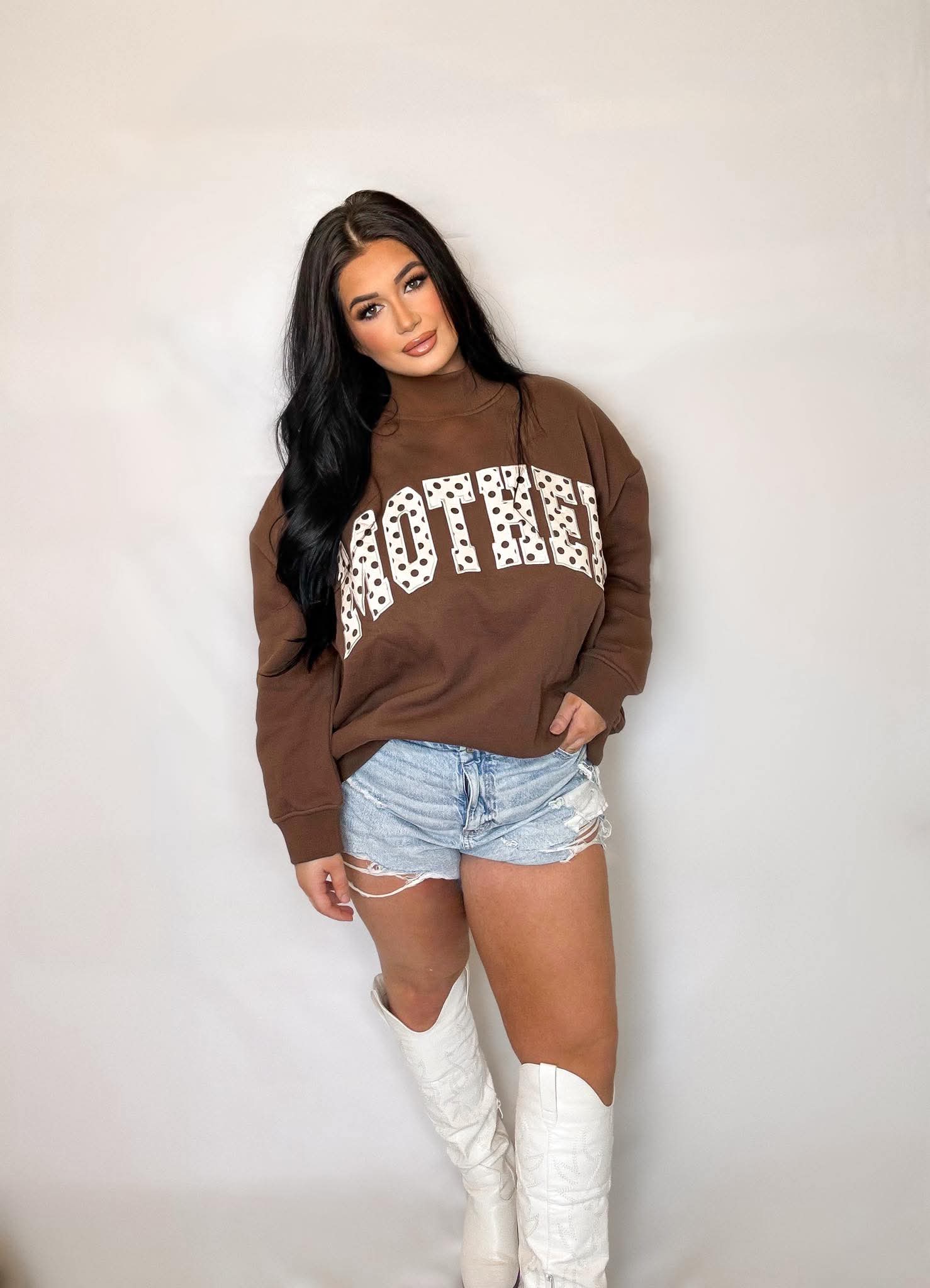 Mother Brown Polka dot Mockneck Sweater