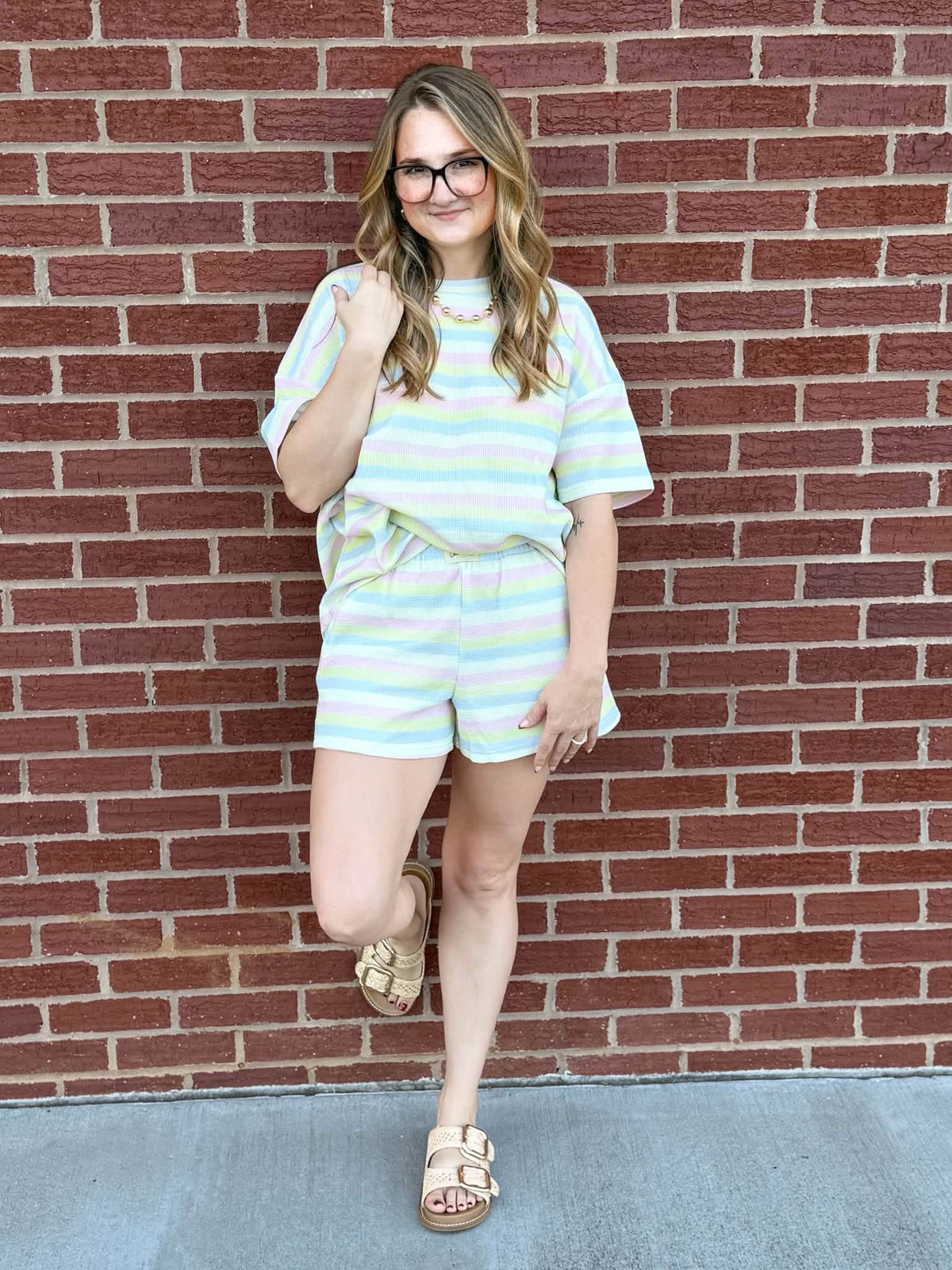 Sherbert Stripes Waffle Knit Short Set