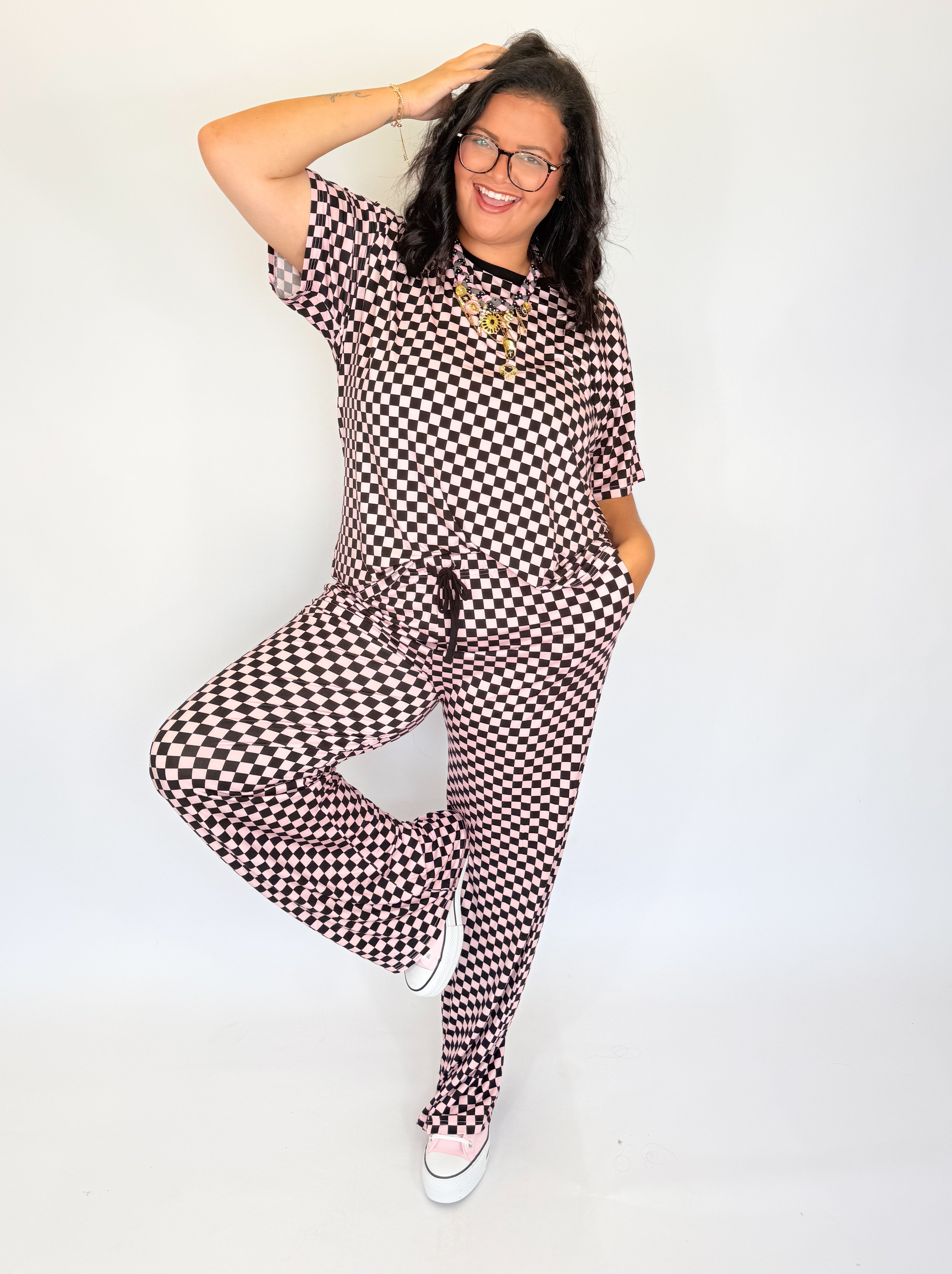 Blush & Bold Checks Womens Lounge Pant Set