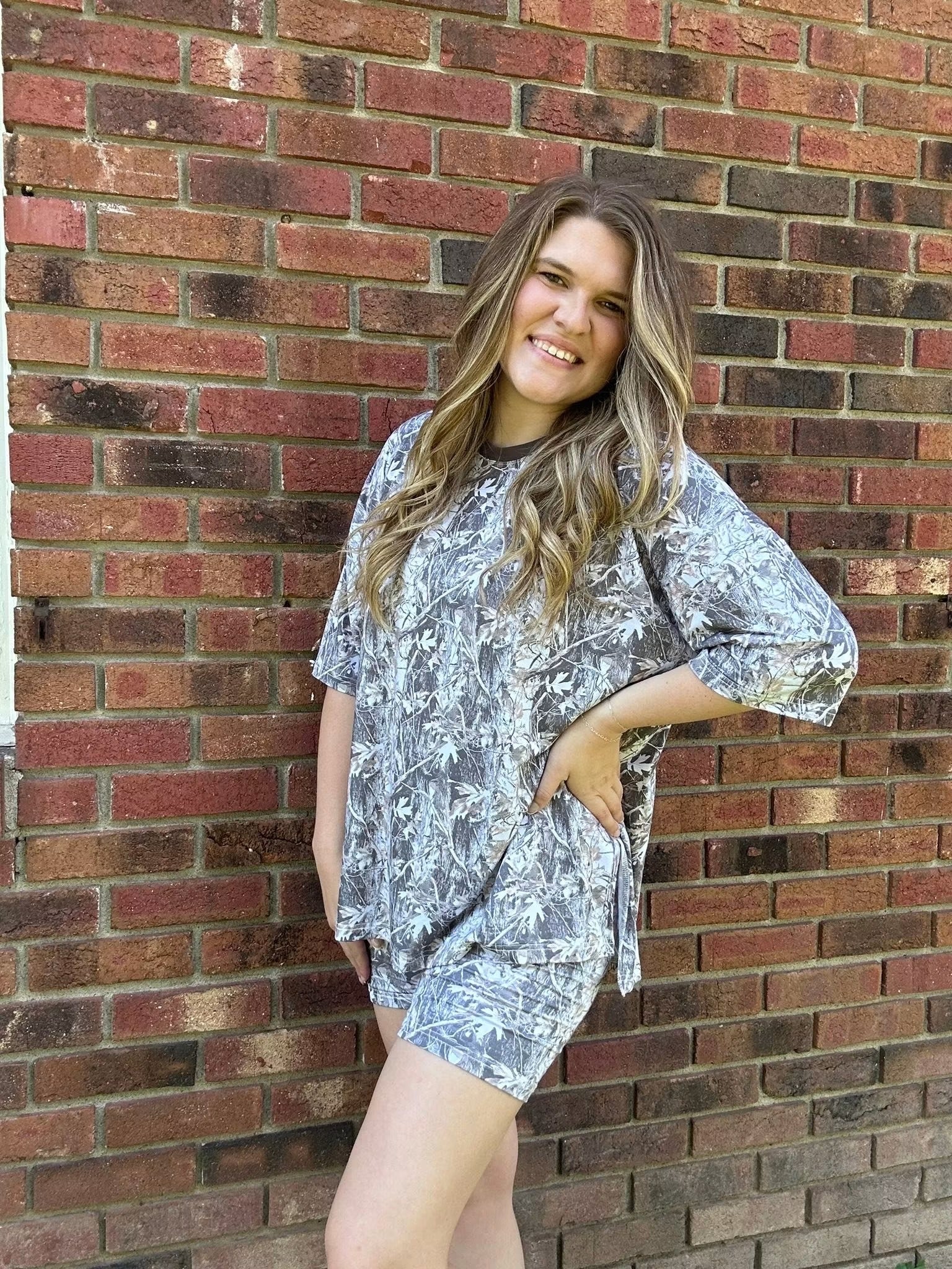 Snow Camo Womens Biker Short Set