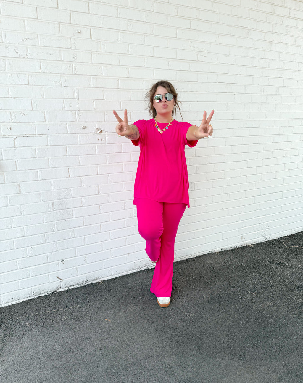 Fuchsia Womens Ribbed Daywear Pant Set