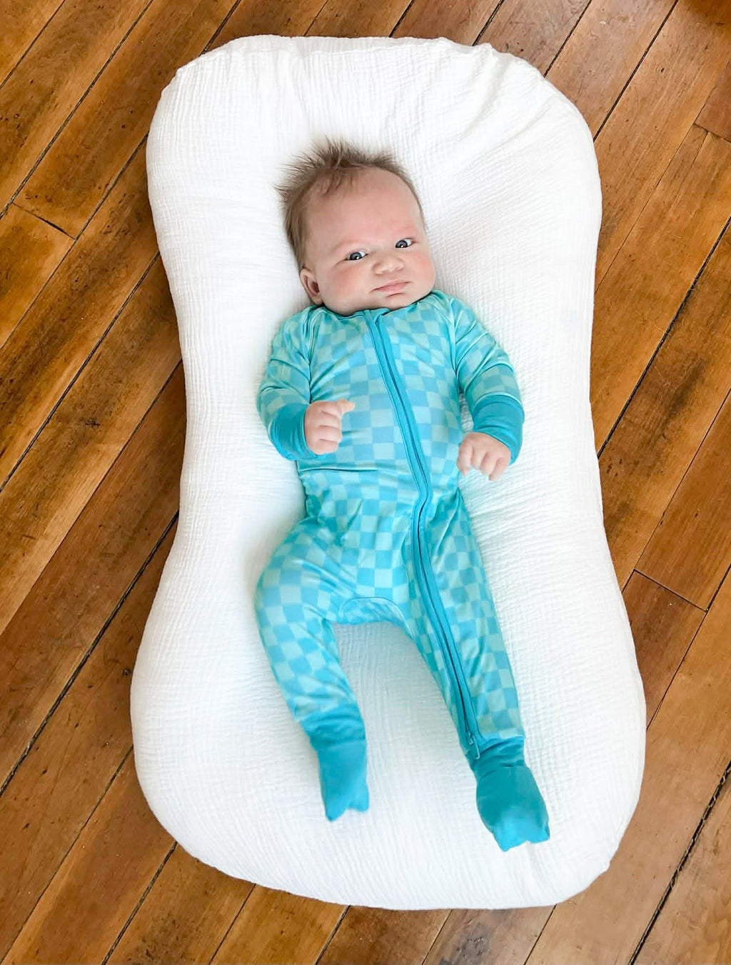 Blue Checkered Double Zippy Romper