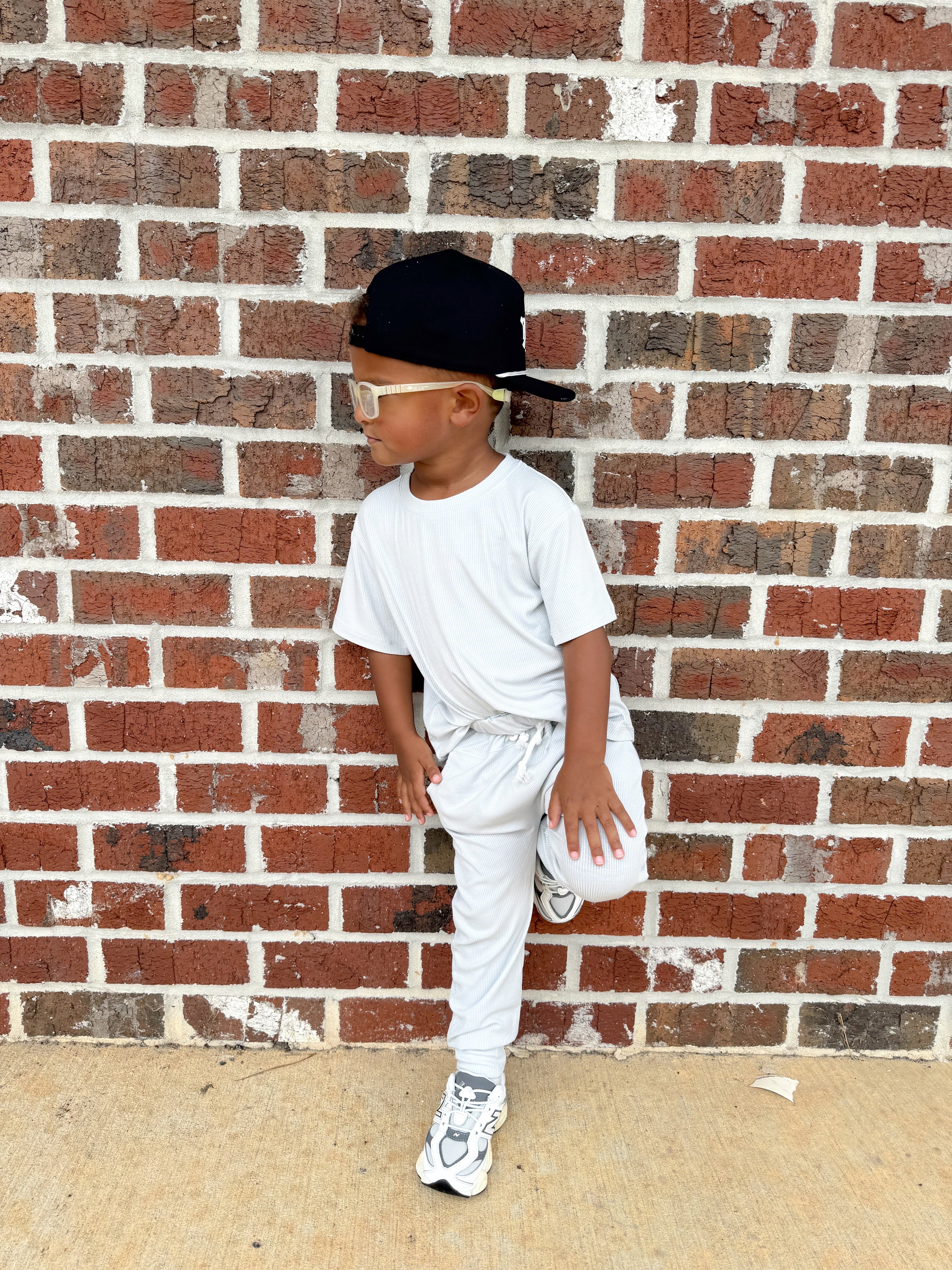 Platinum Silver Ribbed Joggers