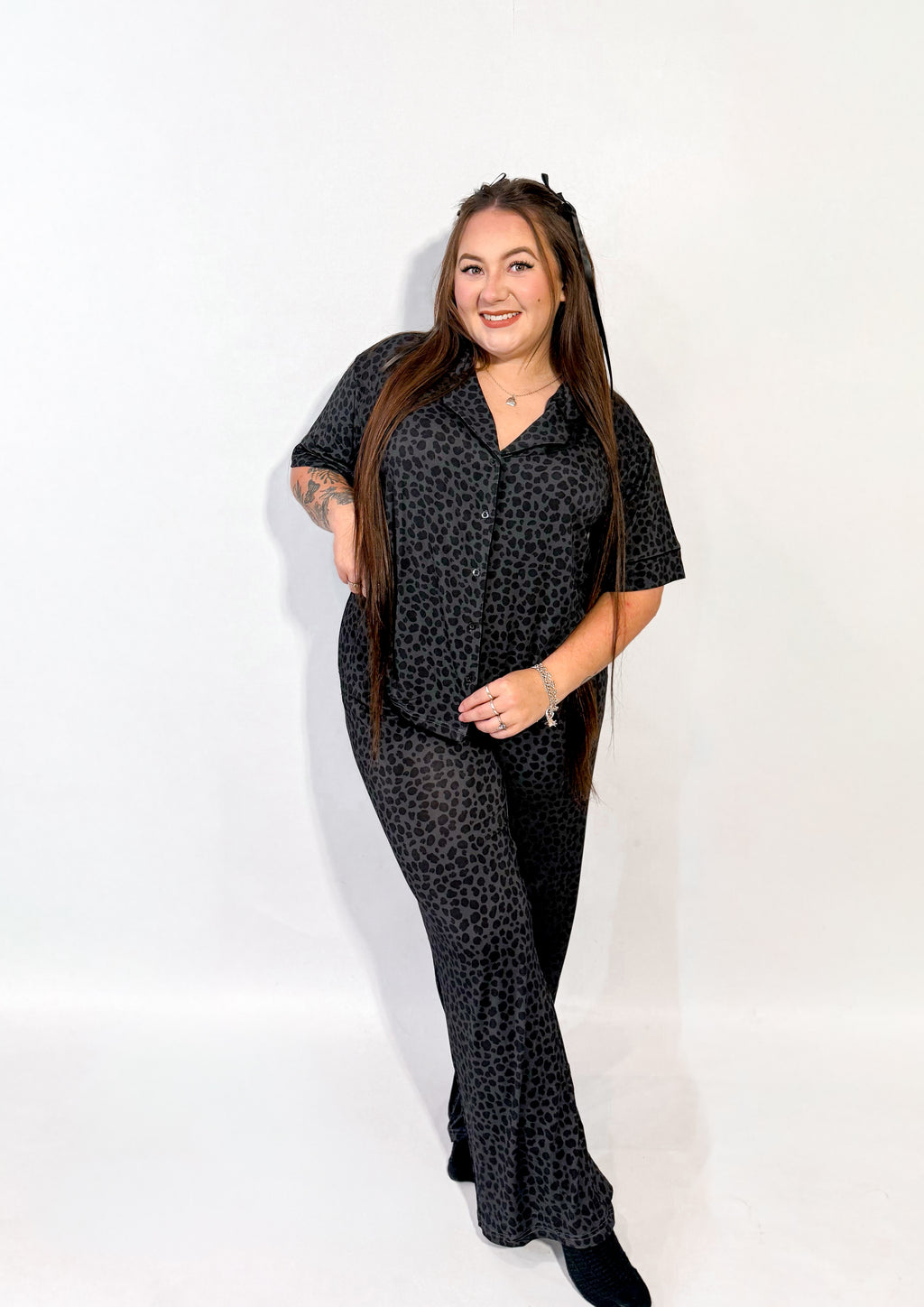 Charcoal Cheetah Womens Pant Set