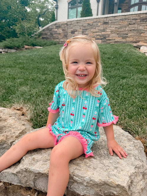 Berry Sweet Bows Kids Ruffle Short Set