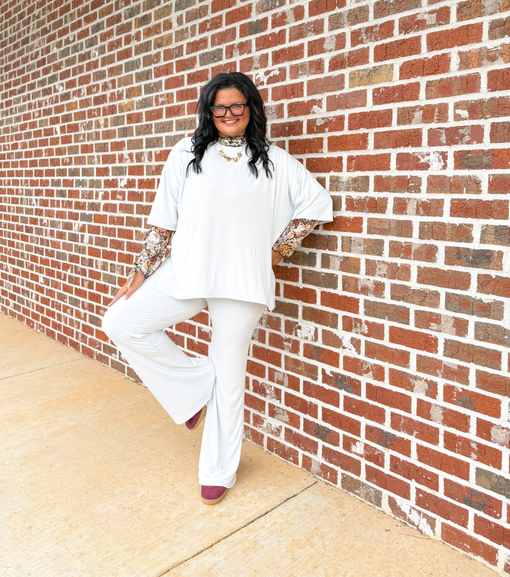 Platinum Silver Womens Ribbed Daywear Pant Set