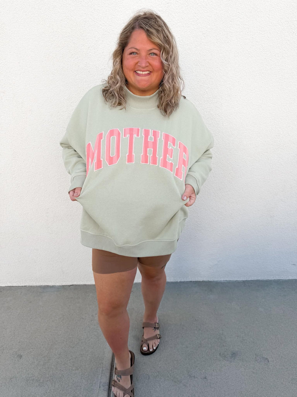 Mother Sage Green w/ Pink stripes Mockneck Sweater