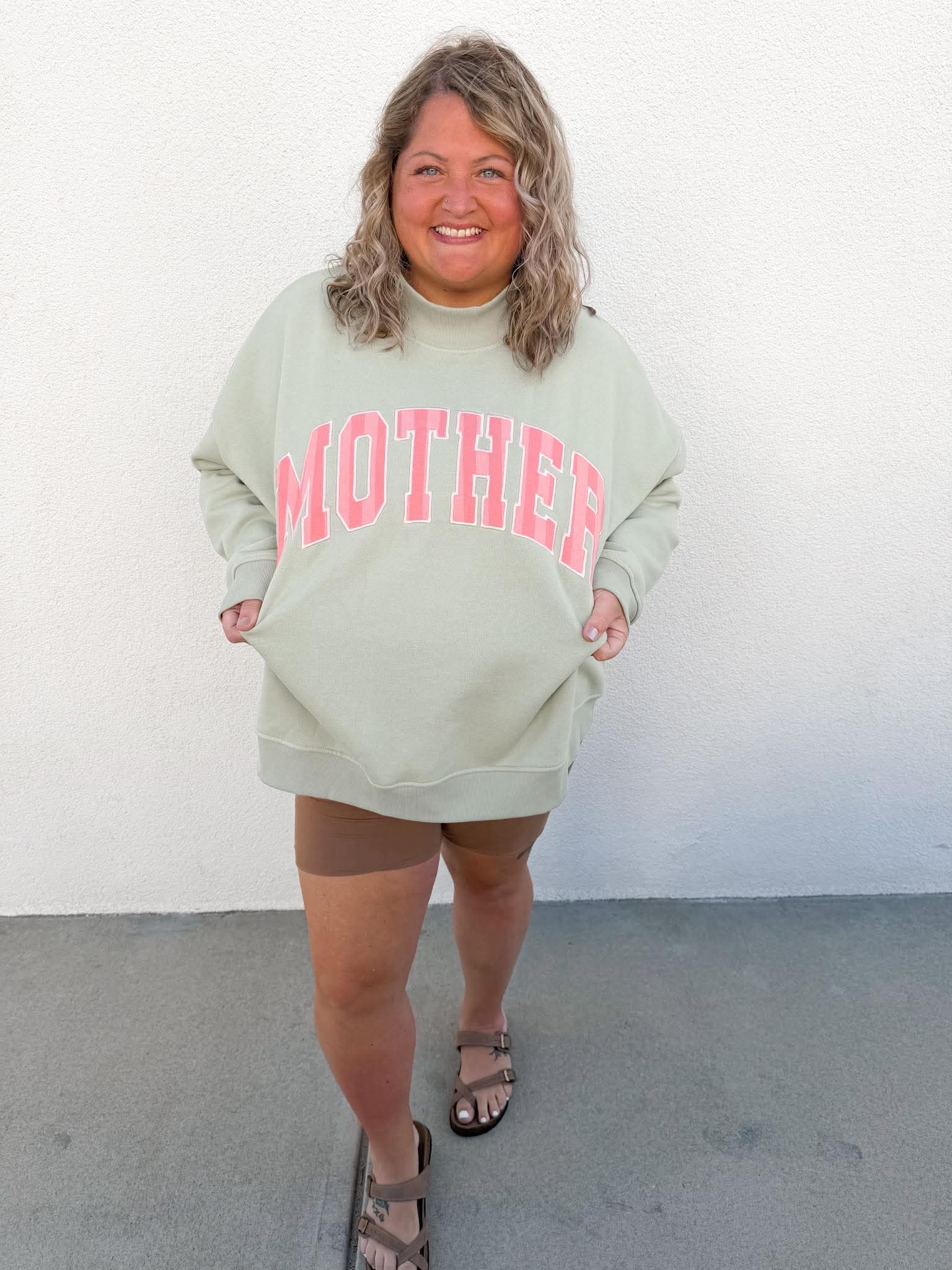 Mother Sage Green w/ Pink stripes Mockneck Sweater