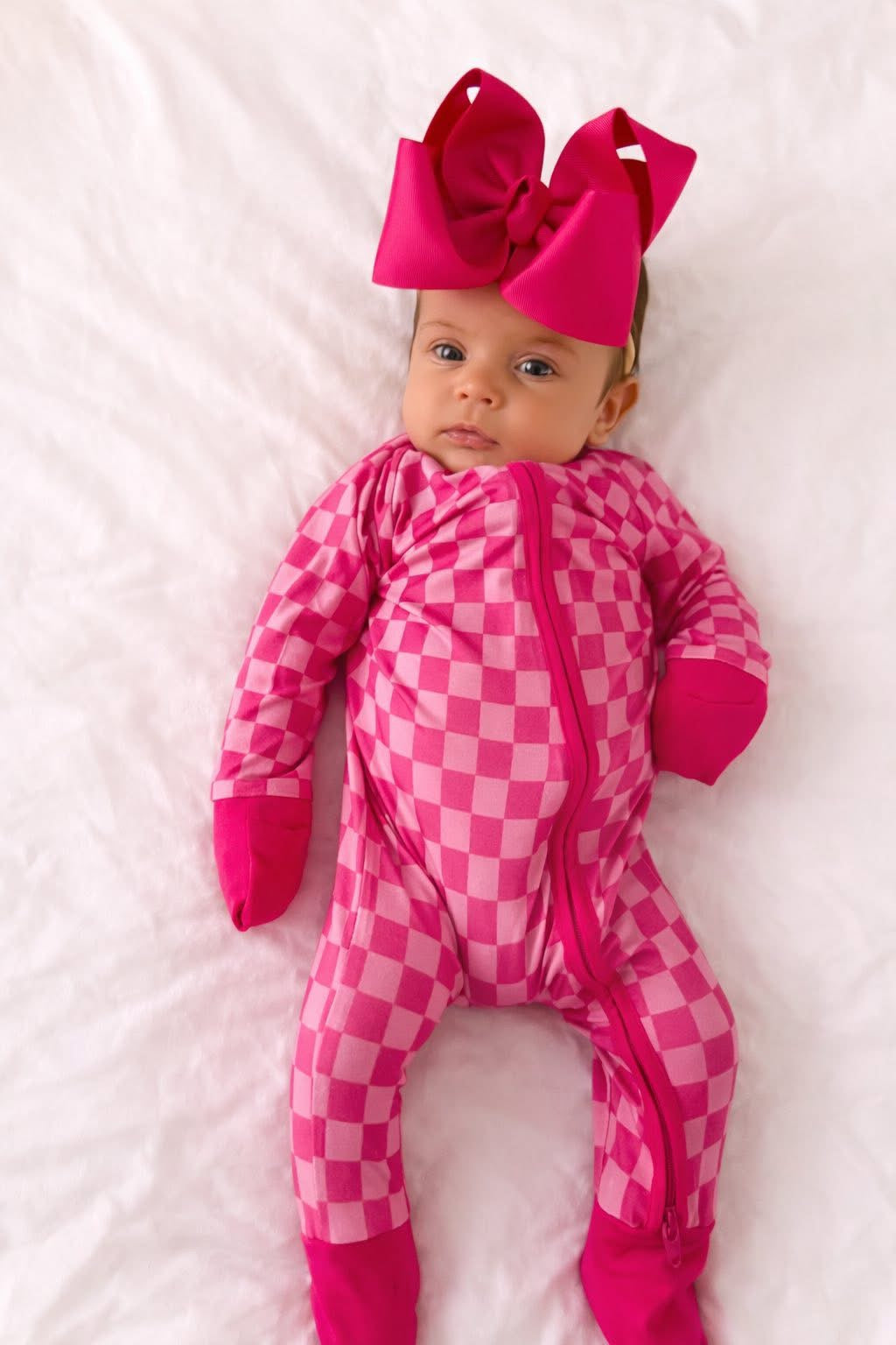 Pink Checkered Double Zippy Romper