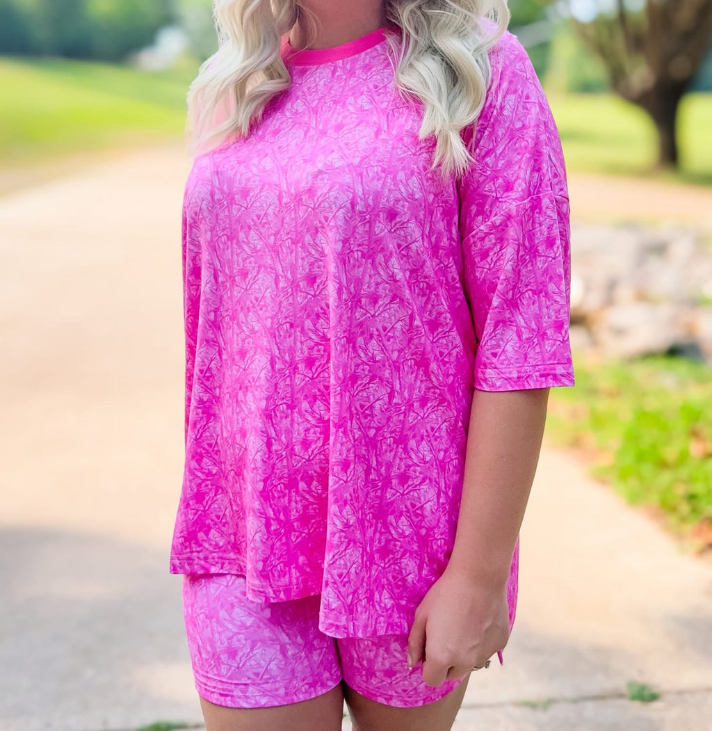 Pink Snow Camo Womens Biker Short Set