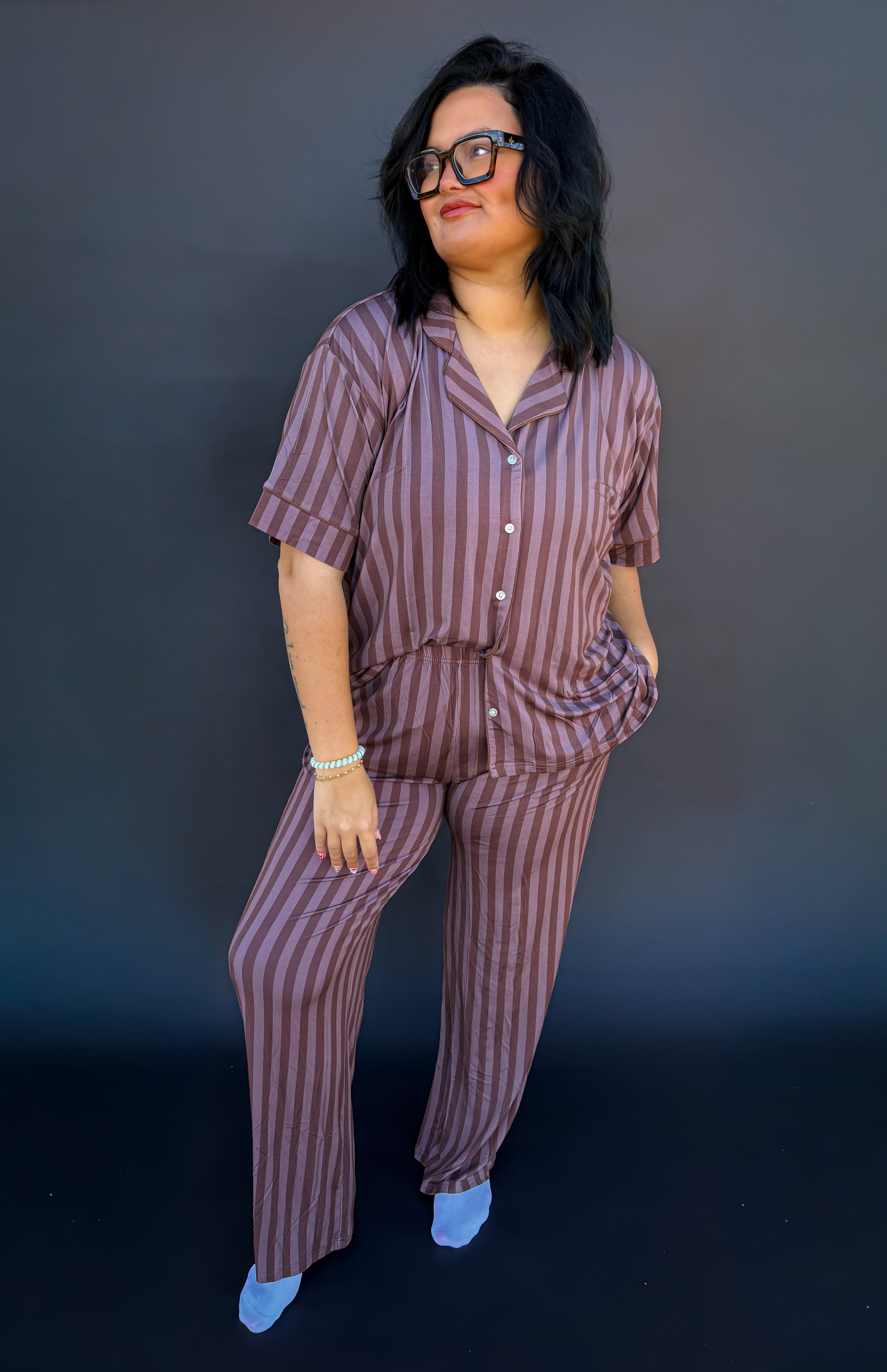 Espresso Stripes Womens Pant Set