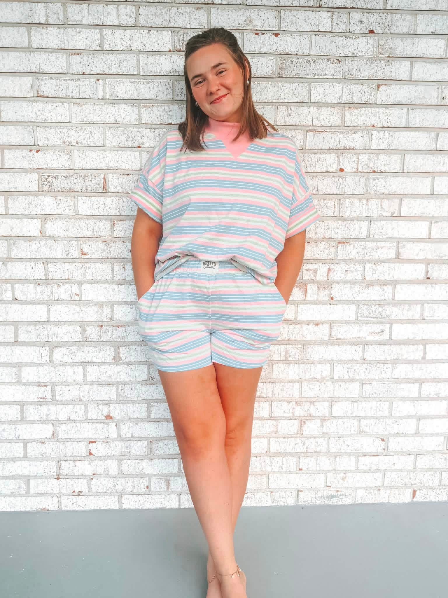 Pastel Paradise Mockneck striped short set