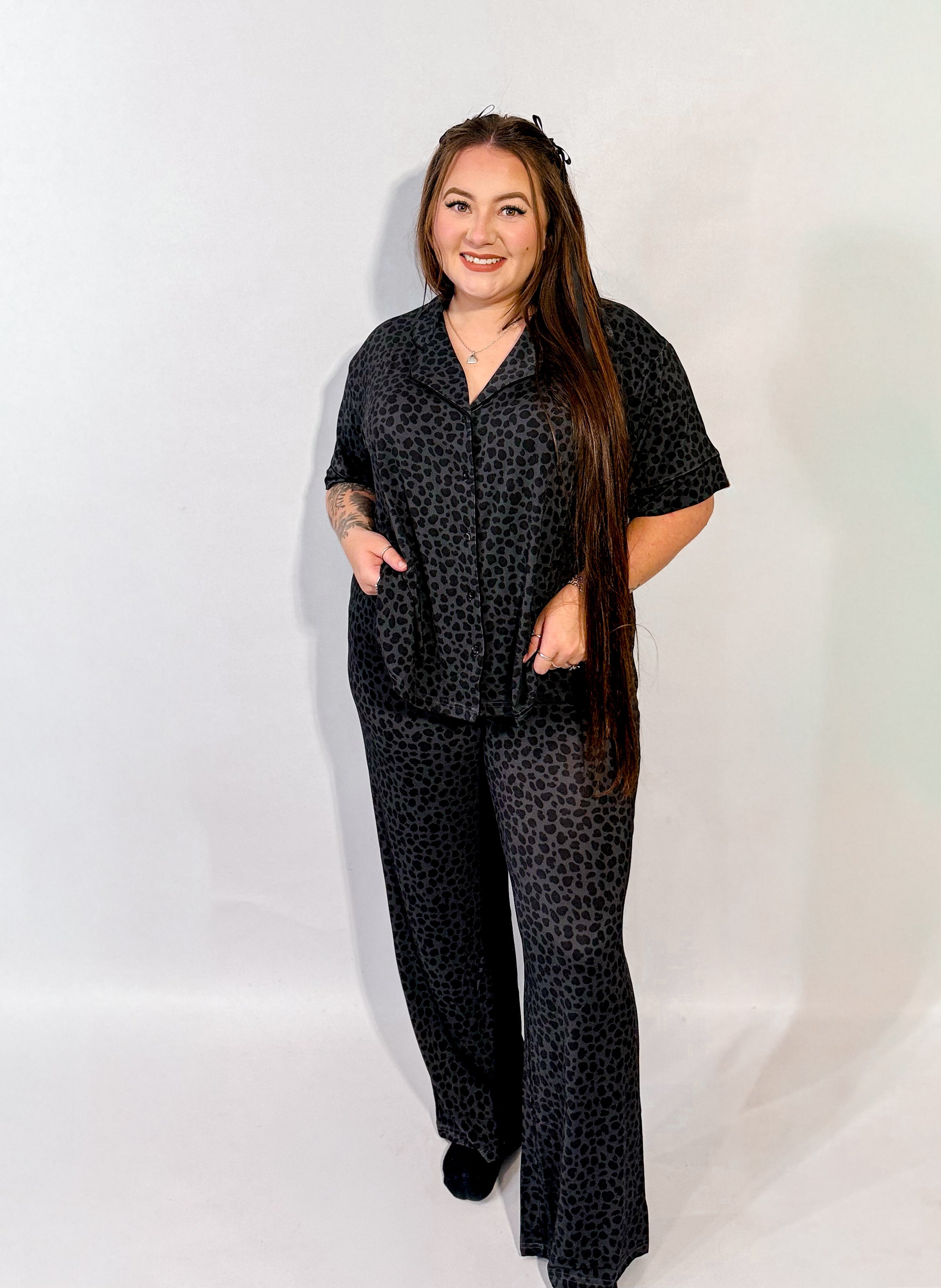 Charcoal Cheetah Womens Pant Set