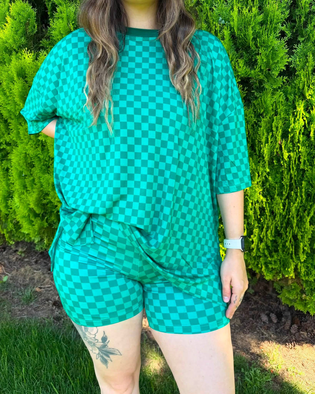 Clover Lane Checks Womens Biker Short Set