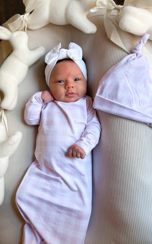 Pink Gingham Knotted Gown/Hat