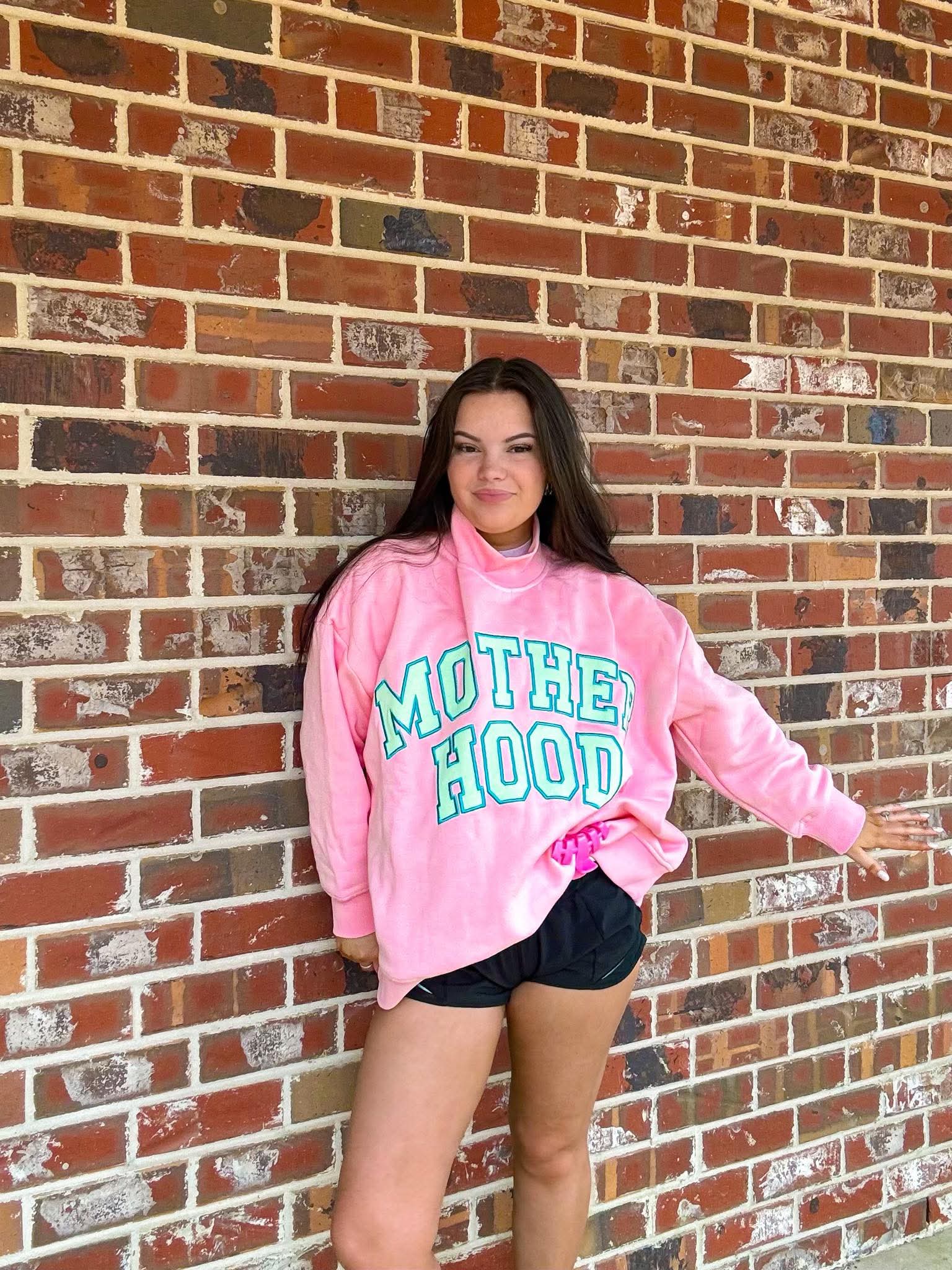 Motherhood Pink & Mint Mockneck Sweater