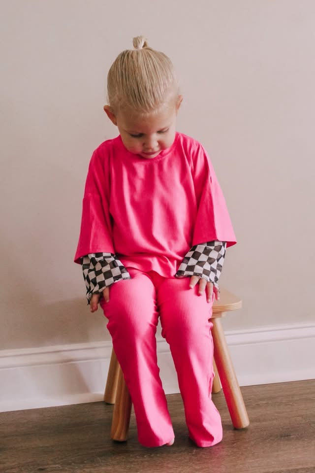 Fuschia Kids Ribbed Daywear Pant Set